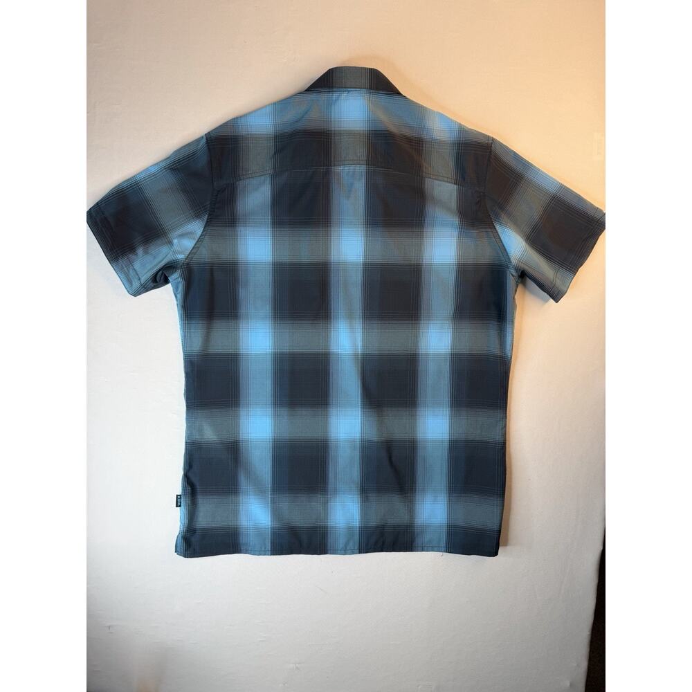 KUHL Mens Medium Blue Plaid Short Sleeve Metal Button Up Shirt - Picture 2 of 8